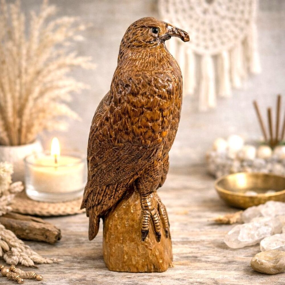 Hand Carved Wooden Hawk Falcon Sculpture Signed Mel Watson Raptor Bird Statue 16 - Picture 1 of 16